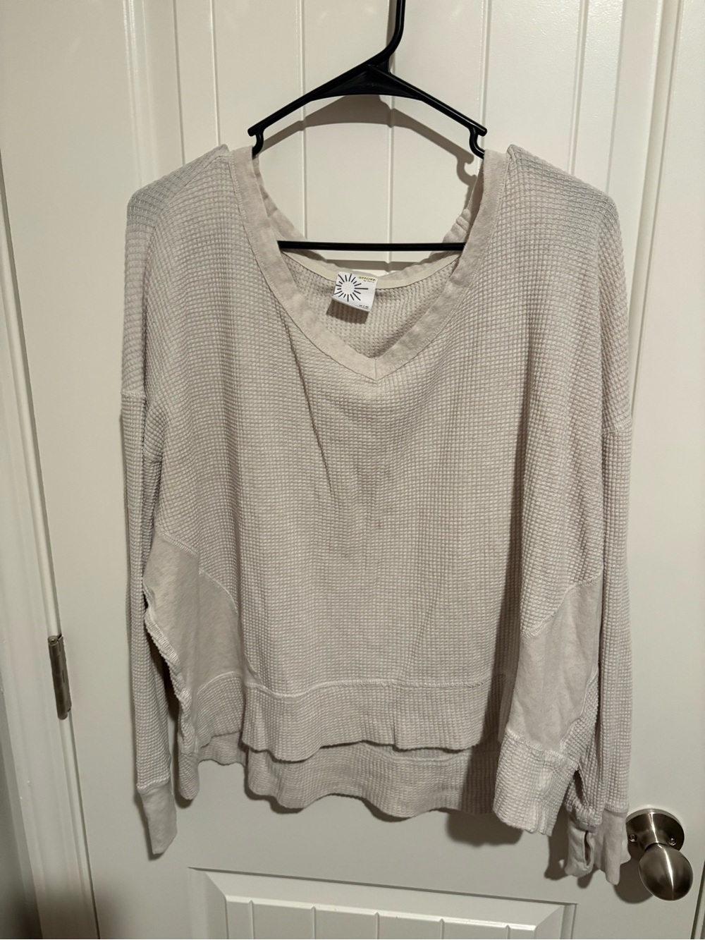 aerie Cream Waffle Knit V-Neck Sweatshirt